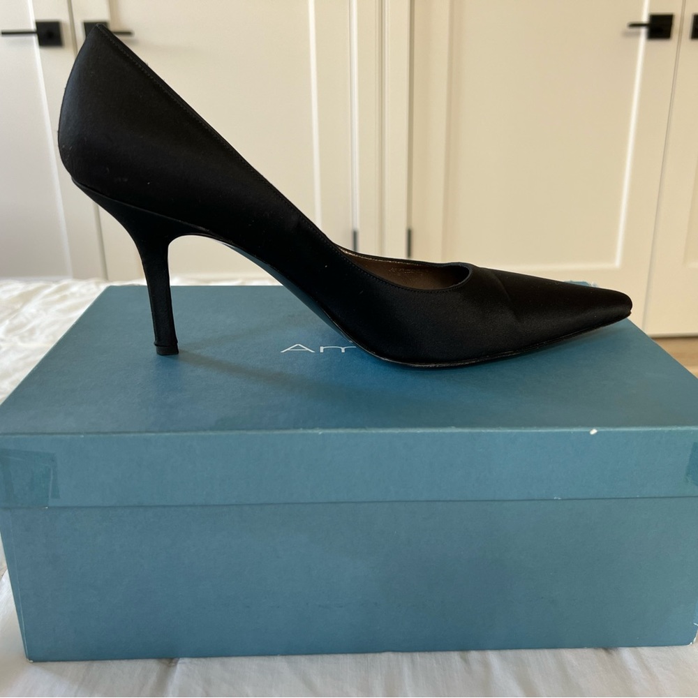Amalfi black satin pumps. Worn once. Size 8 1/2 M.
